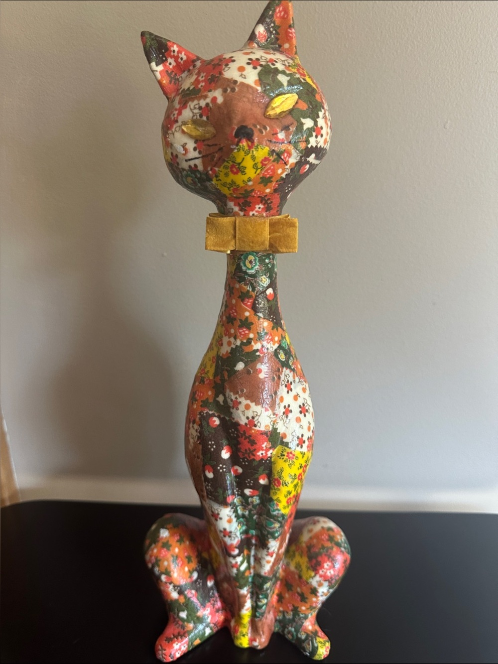 Decorative Decoupage Ceramic Floral Patchwork Cat 🐱 14.5 in tall